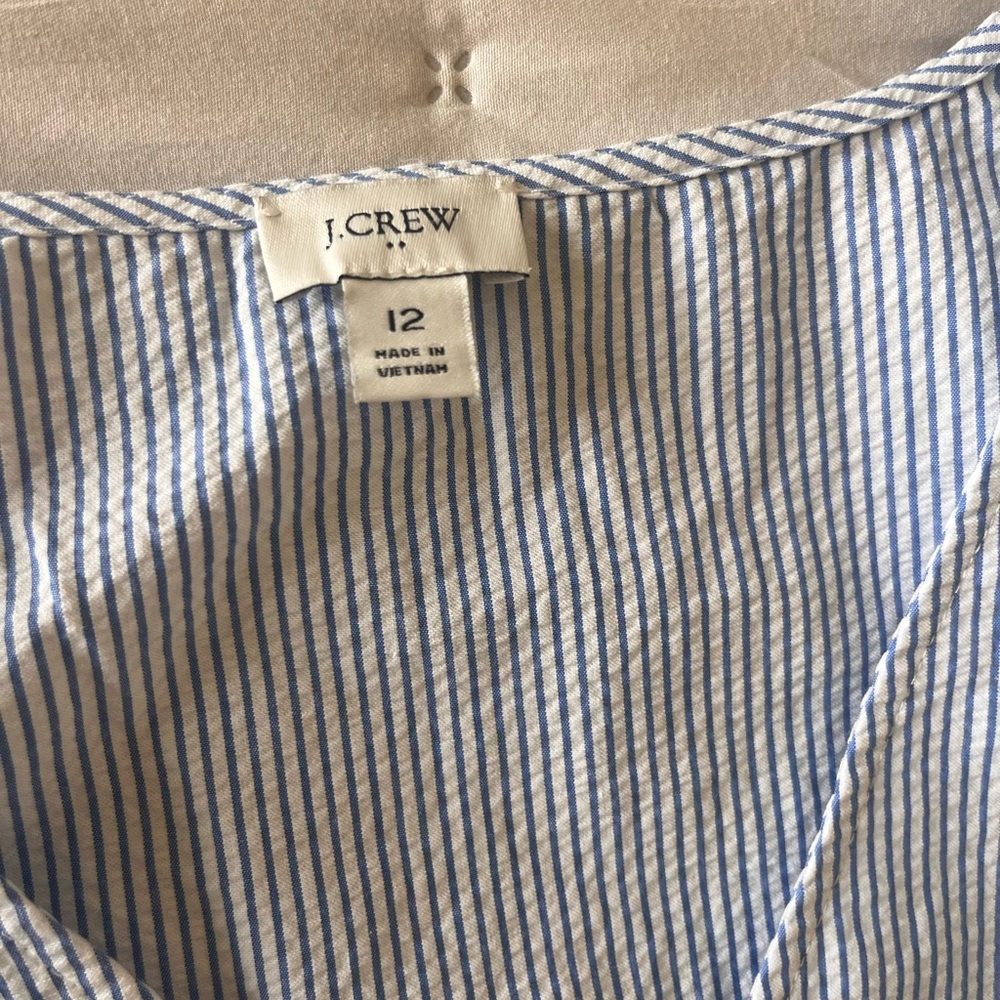 J. Crew Blue and White Striped Sleeveless V-Neck Tiered Dress - Picture 4 of 7